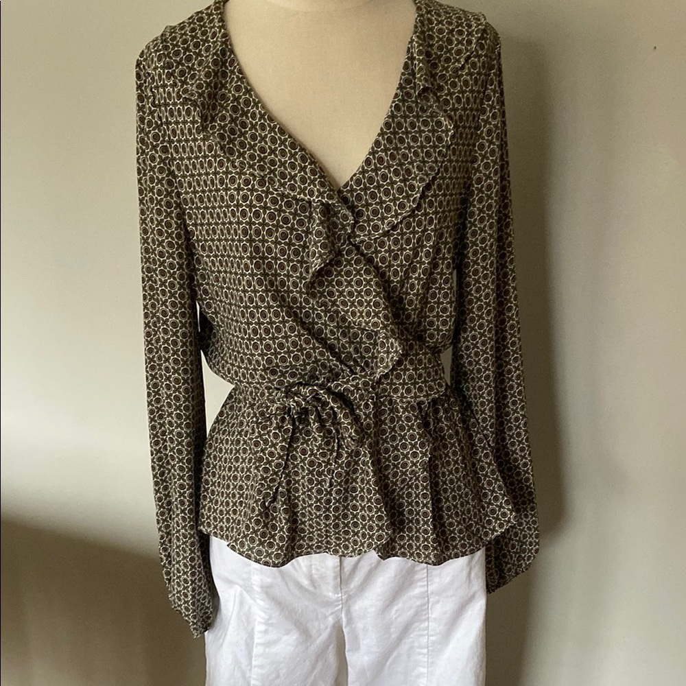 Peplum style Blouse by Max Studio Green cream  Size L new with tags.